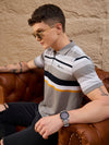 Men Striped Polo T-shirt Grey