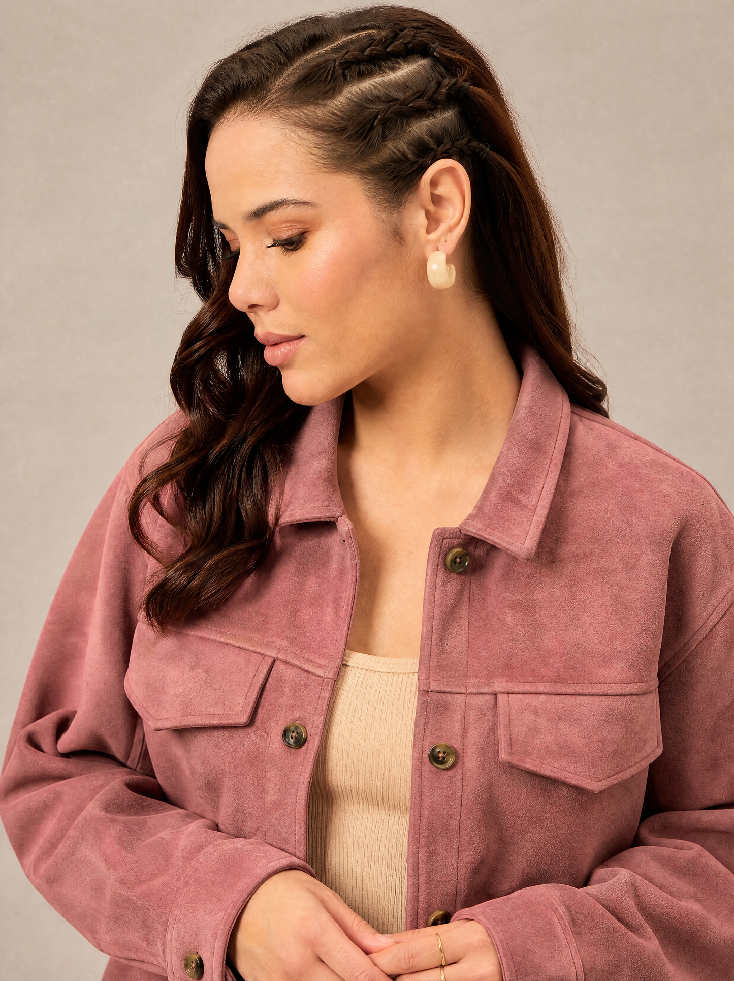 Women Plain Jacket Pink