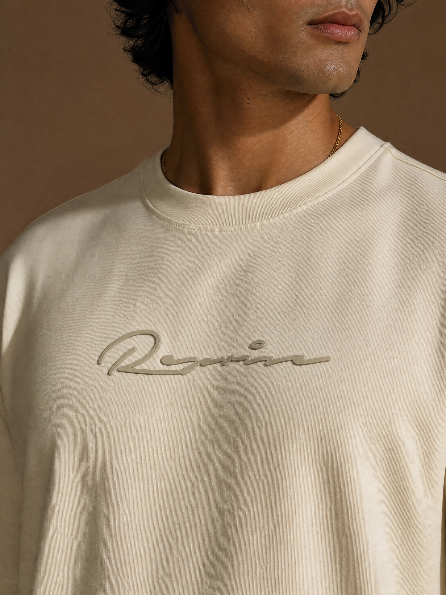 Men Oversize Printed Round Neck T-shirt Off White