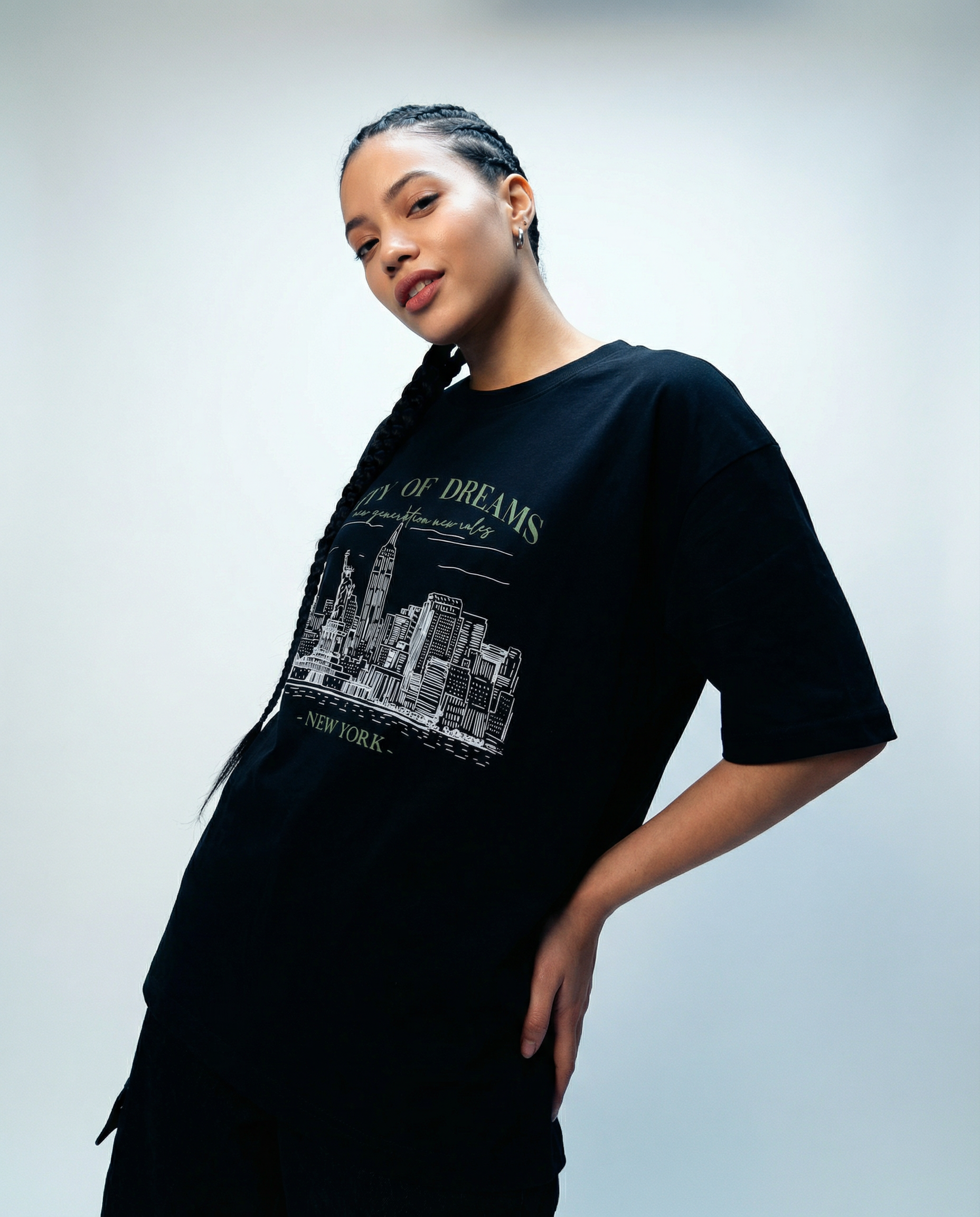 Women Oversized Round Neck Half Sleeves Tshirt Navy - Reprise