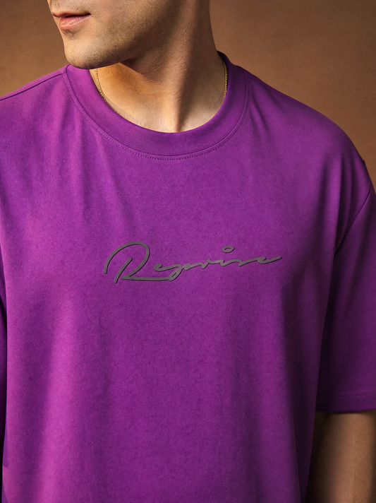 Men Oversize Printed Round Neck T-shirt Magenta - Reprise