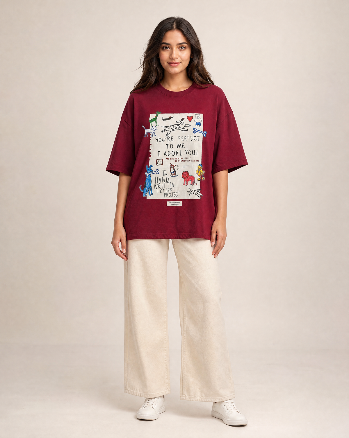 Women Oversize Round Neck T-shirt Maroon