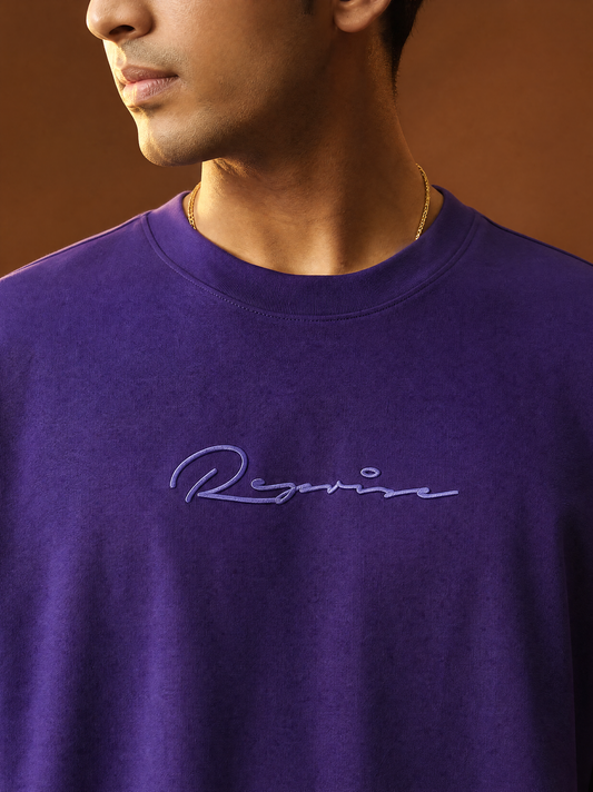 Men Oversize Printed Round Neck T-shirt Purple - Reprise