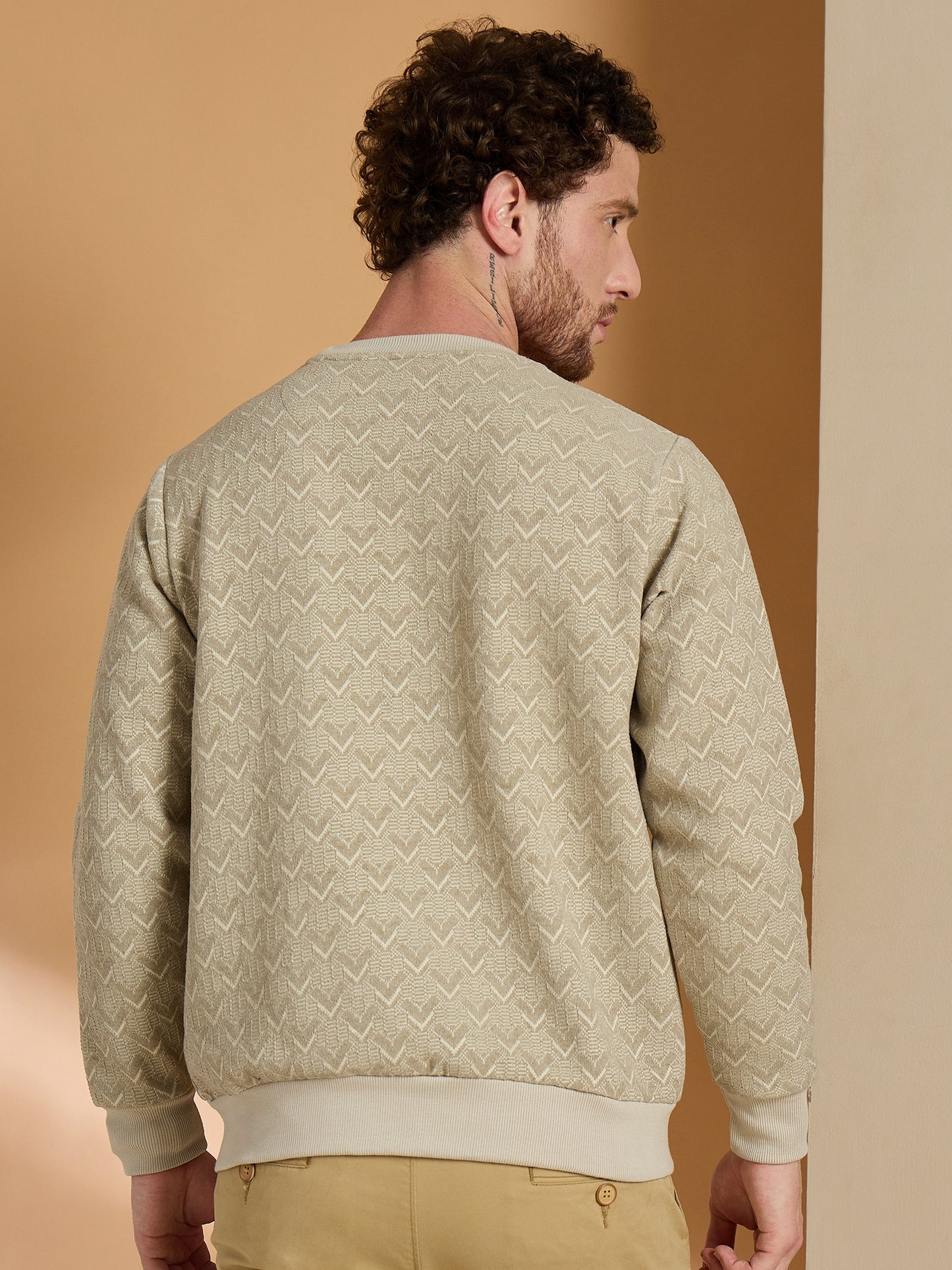 Textured Pullover Full Sleeves Round Neck Sweatshirt