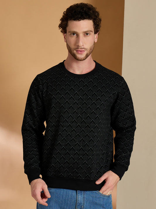 Textured Pullover Full Sleeves Round Neck Sweatshirt