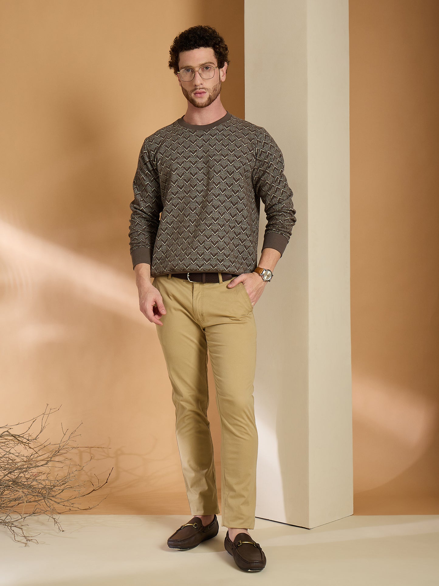 Textured Pullover Full Sleeves Round Neck Sweatshirt