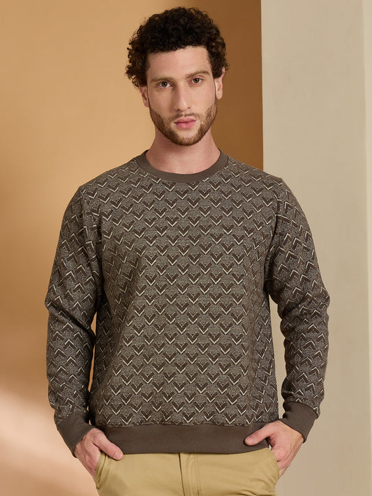 Textured Pullover Full Sleeves Round Neck Sweatshirt