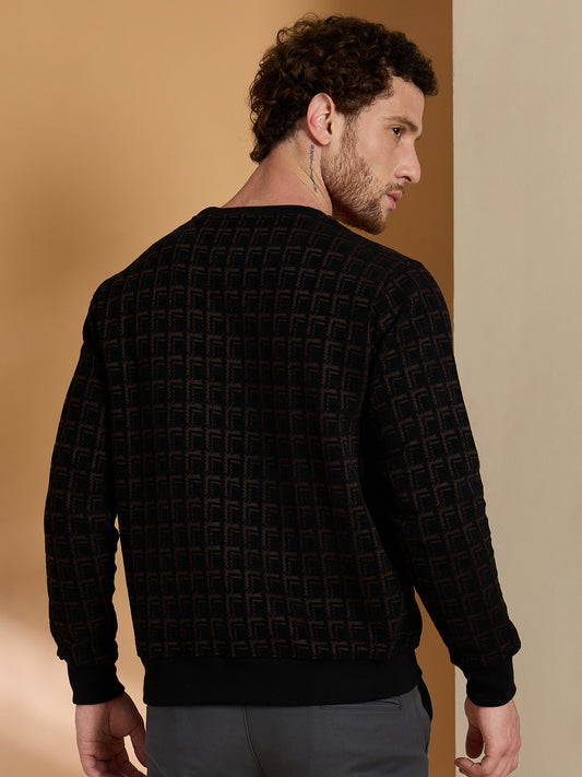 Textured Pullover Full Sleeves Round Neck Sweatshirt