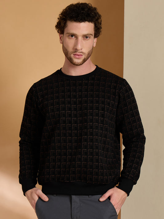 Textured Pullover Full Sleeves Round Neck Sweatshirt