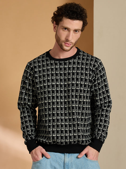 Textured Pullover Full Sleeves Round Neck Sweatshirt