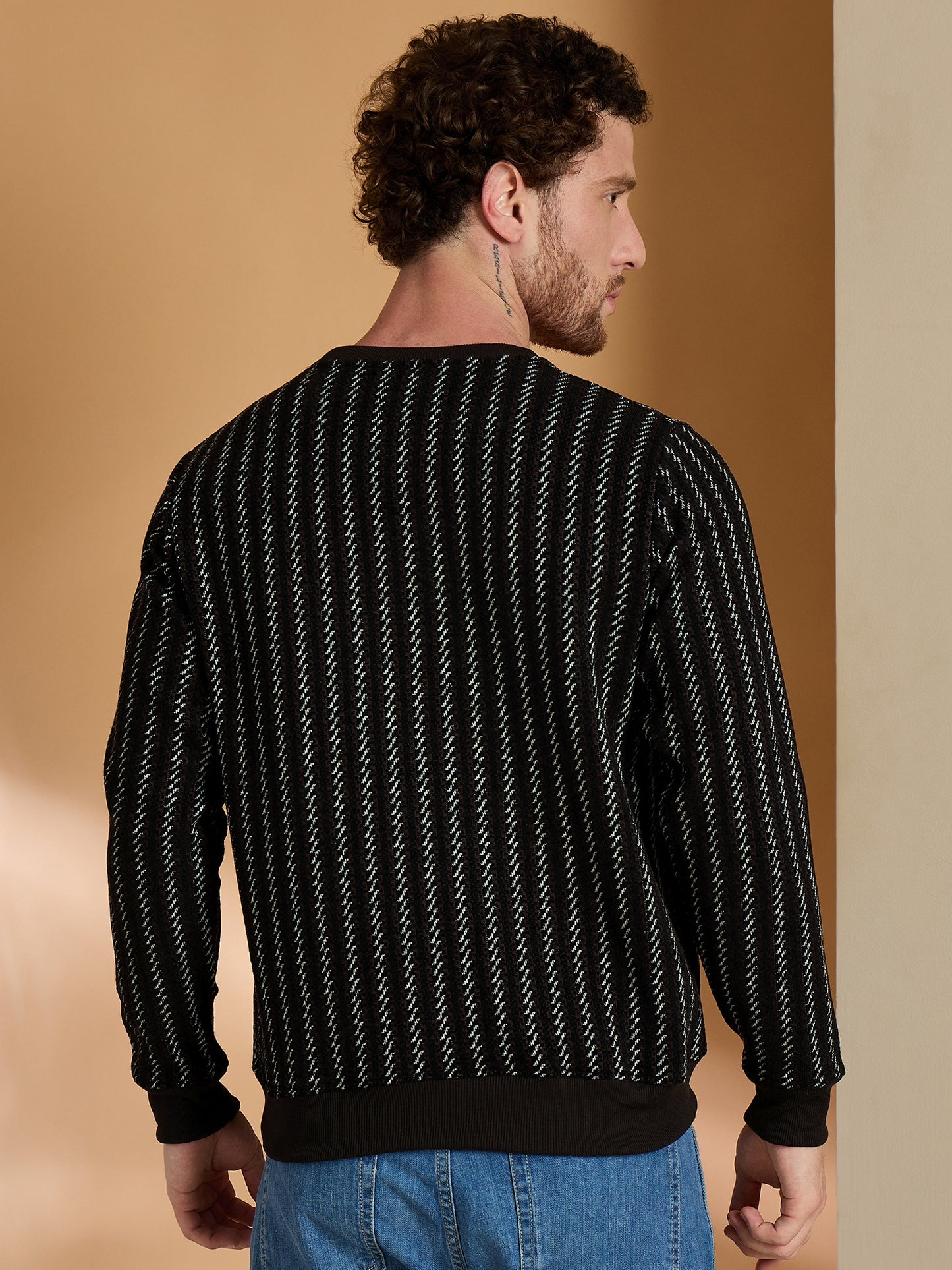 Textured Pullover Full Sleeves Round Neck Sweatshirt