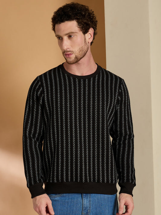 Textured Pullover Full Sleeves Round Neck Sweatshirt