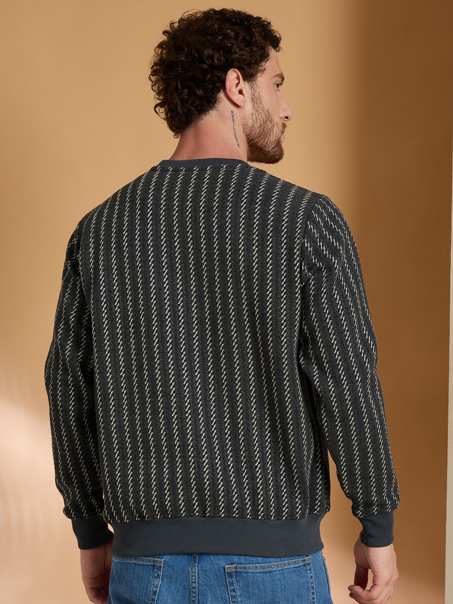 Textured Pullover Full Sleeves Round Neck Sweatshirt