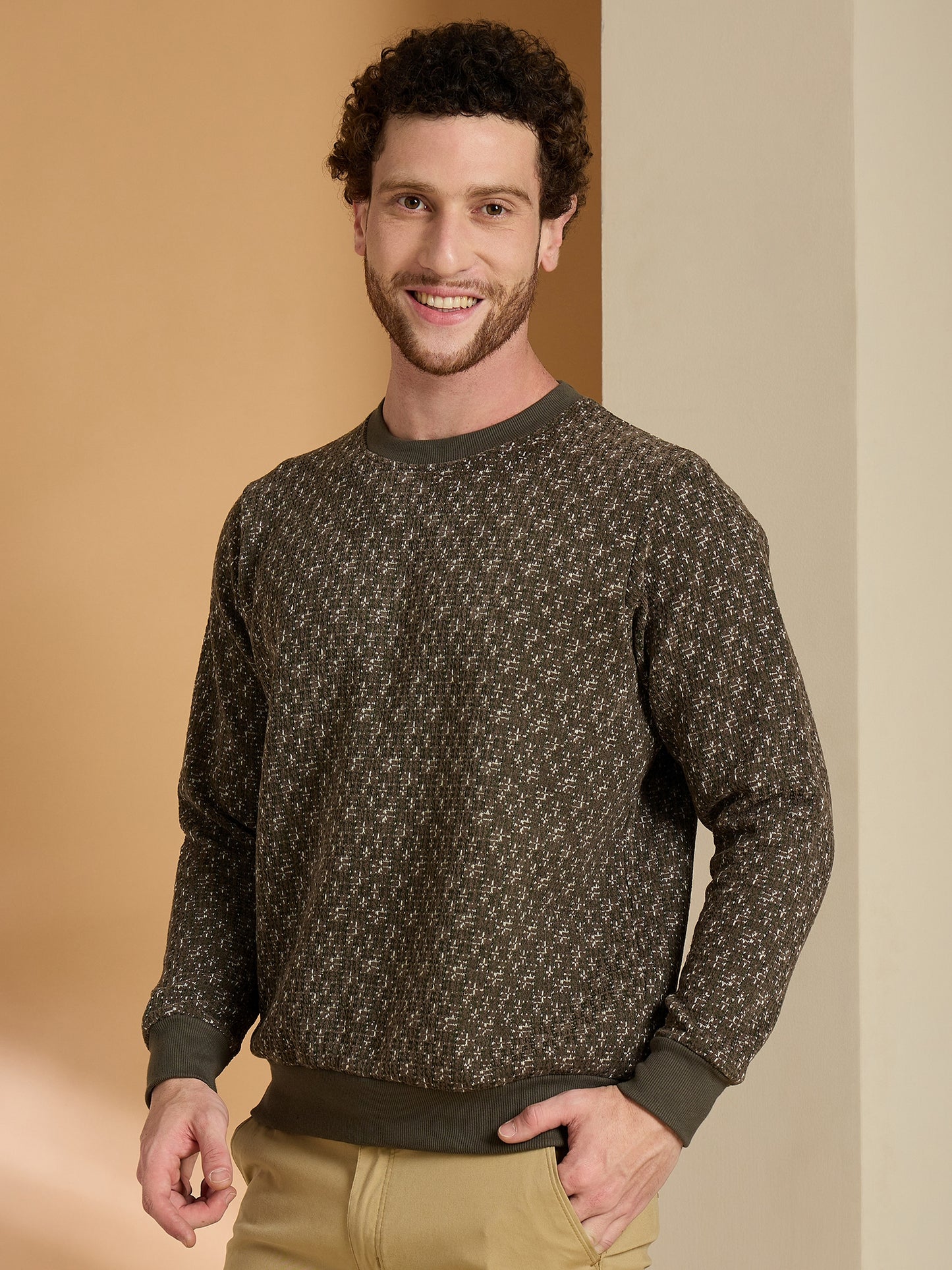 Textured Pullover Full Sleeves Round Neck Sweatshirt