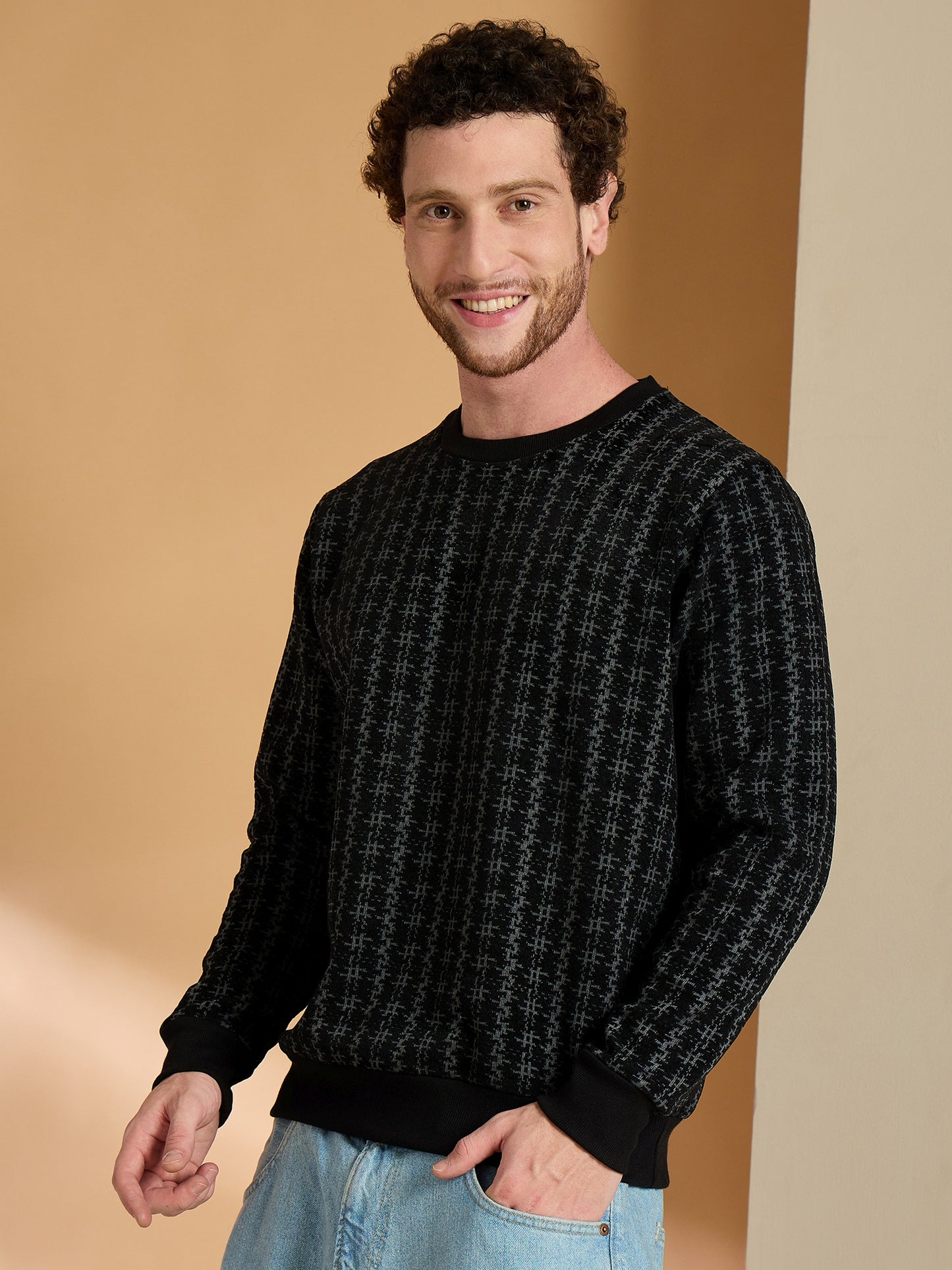 Textured Pullover Full Sleeves Round Neck Sweatshirt