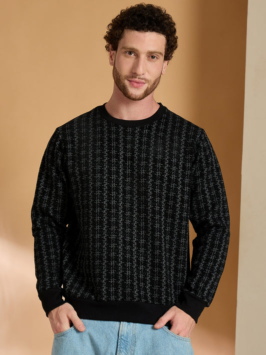 Textured Pullover Full Sleeves Round Neck Sweatshirt