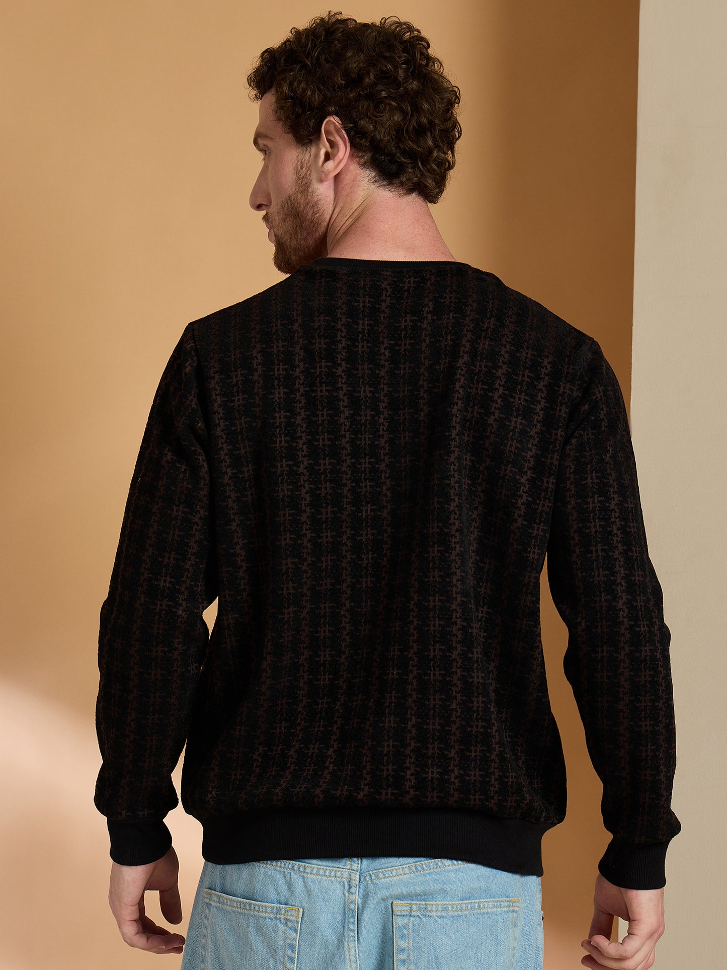 Textured Pullover Full Sleeves Round Neck Sweatshirt