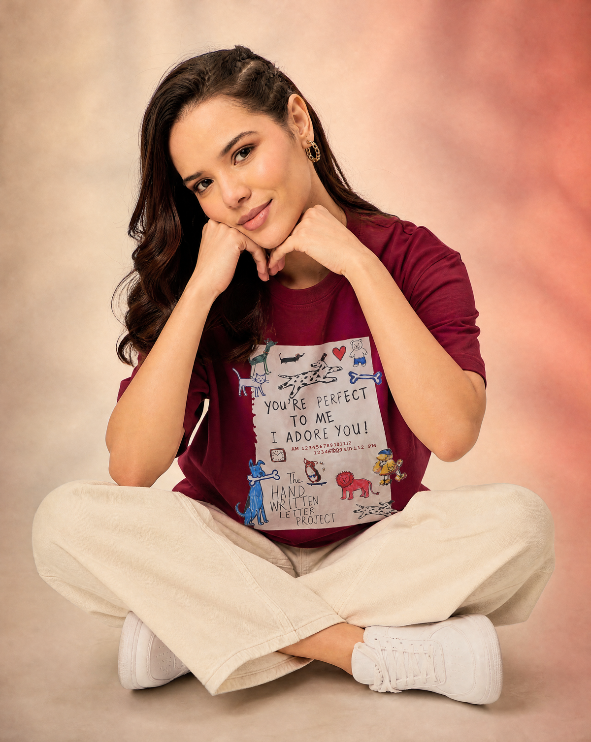 Women Oversize Round Neck T-shirt Maroon