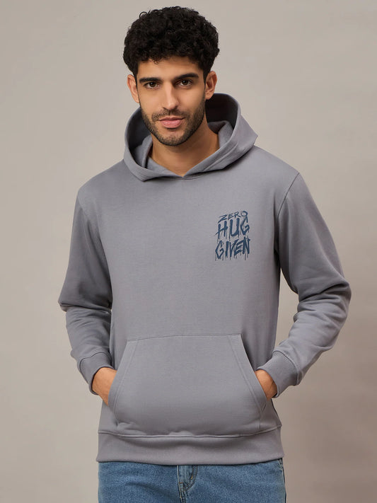 Men Printed Hoodie Grey