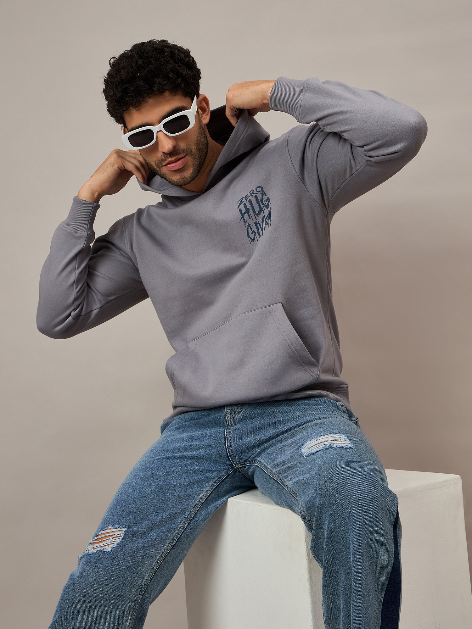 Grey Printed Hoodie - Reprise