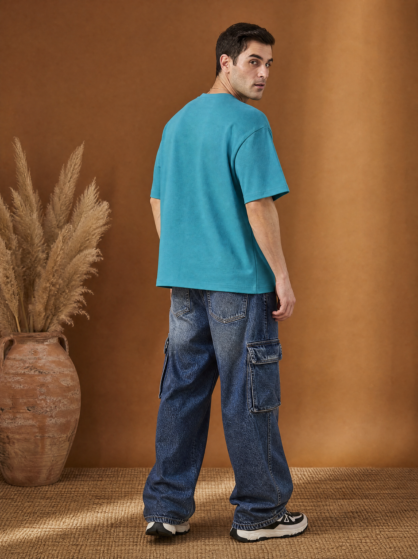 Men Oversize Printed Round Neck T-shirt Teal