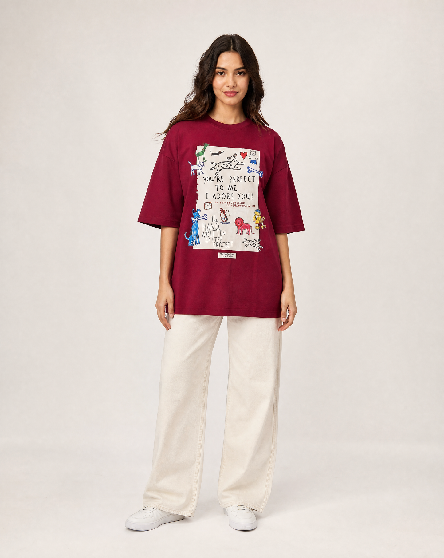 Women Oversize Round Neck T-shirt Maroon