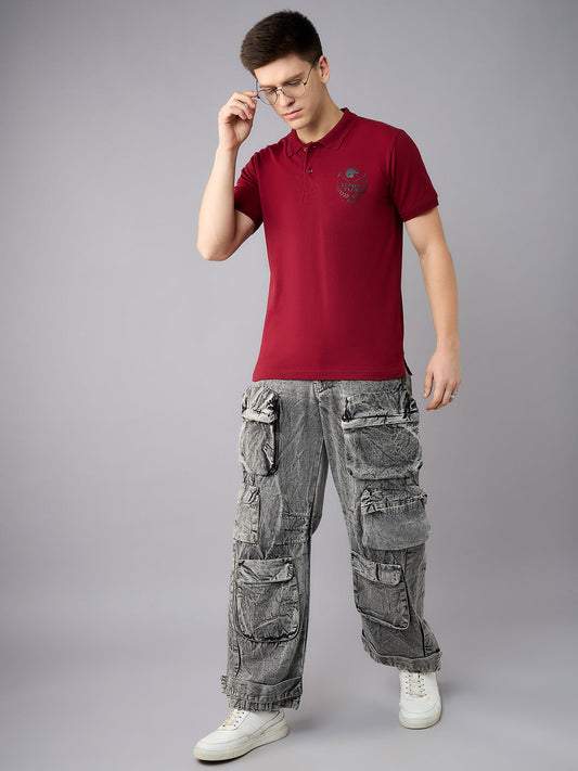 Men Maaroon Printed Polo T-Shirt - Reprise