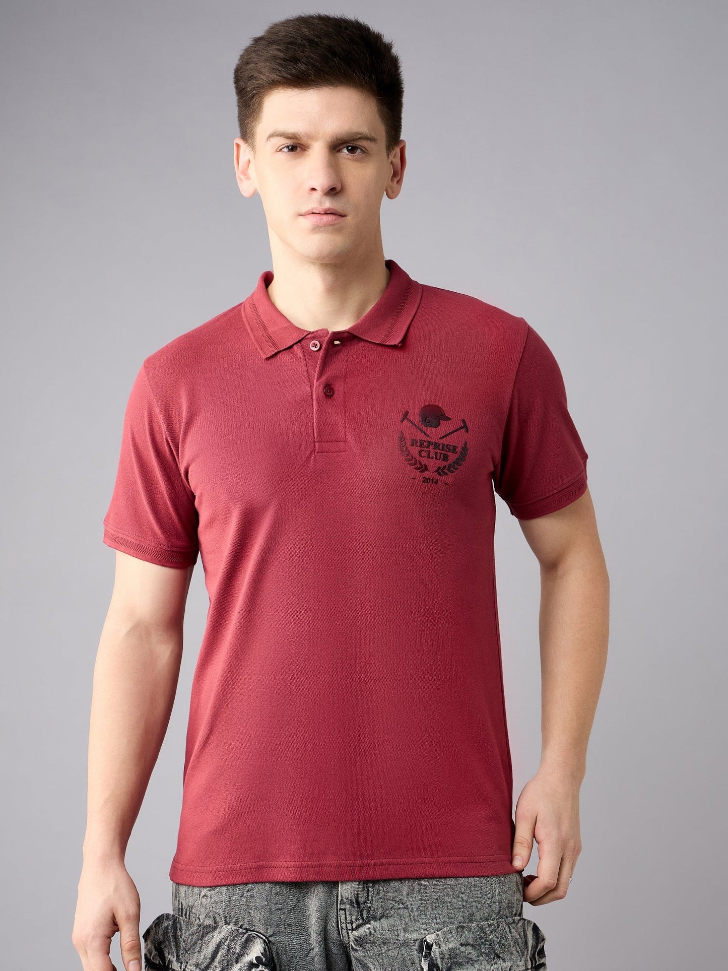 Men Red Printed Polo T-Shirt