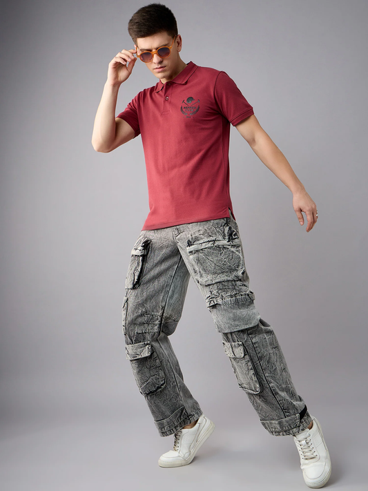 Men Red Printed Polo T-Shirt - Reprise