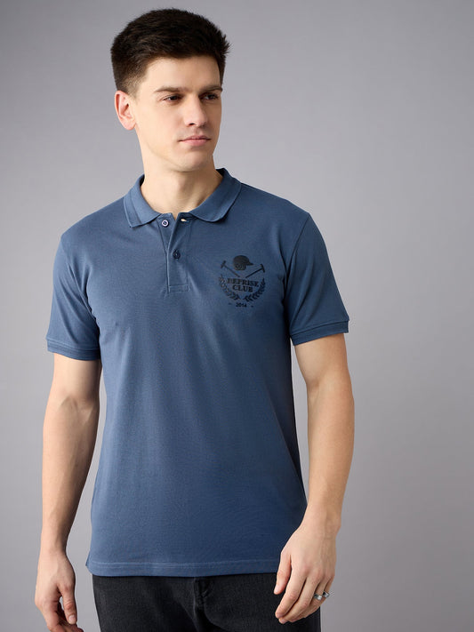 Men Blue Printed Polo Shirt