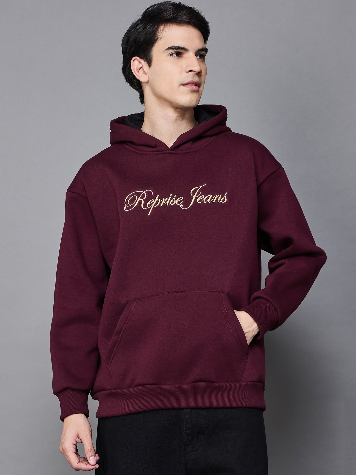 Maroon Oversized Embroidered Hoodie