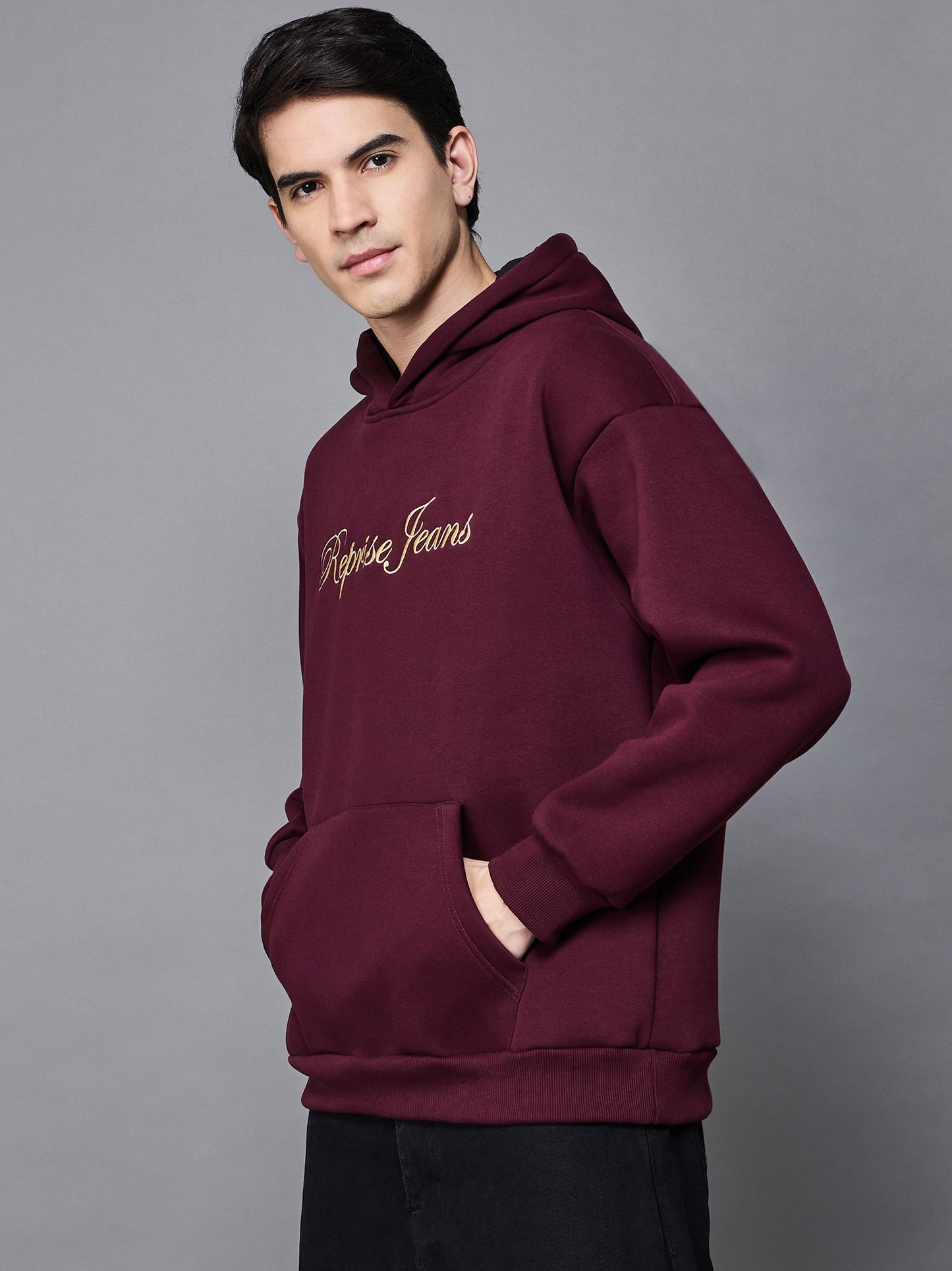Maroon Oversized Embroidered Hoodie