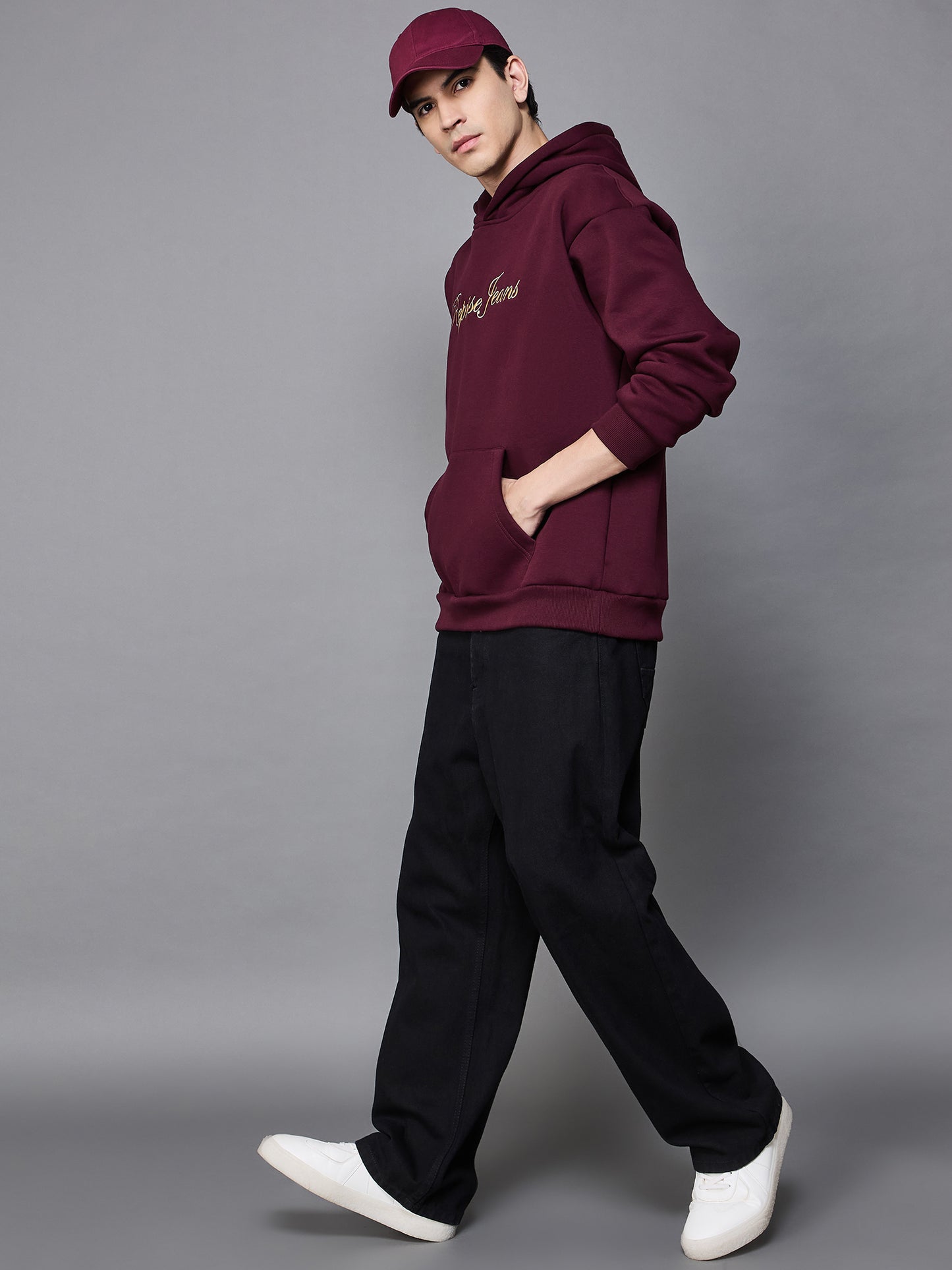 Maroon Oversized Embroidered Hoodie