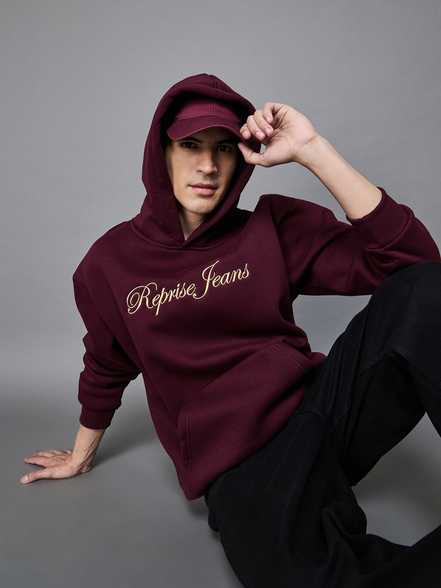 Maroon Oversized Embroidered Hoodie