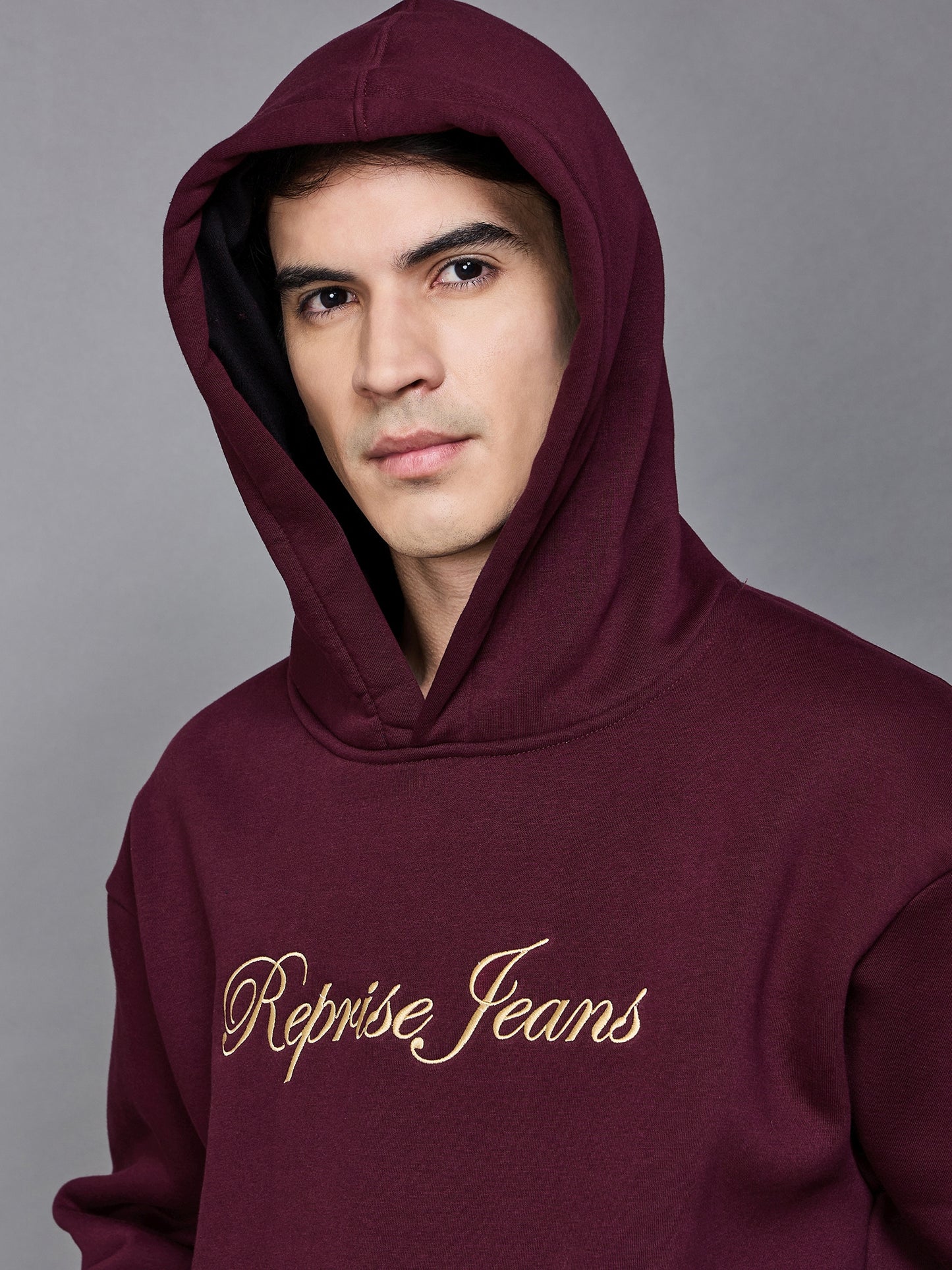 Maroon Oversized Embroidered Hoodie