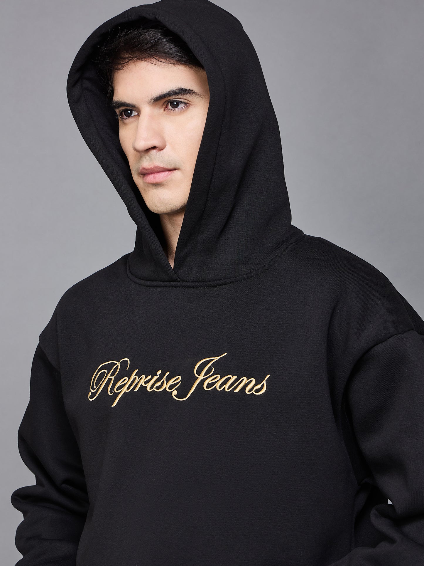 Black Oversize Embroidered Hoodie