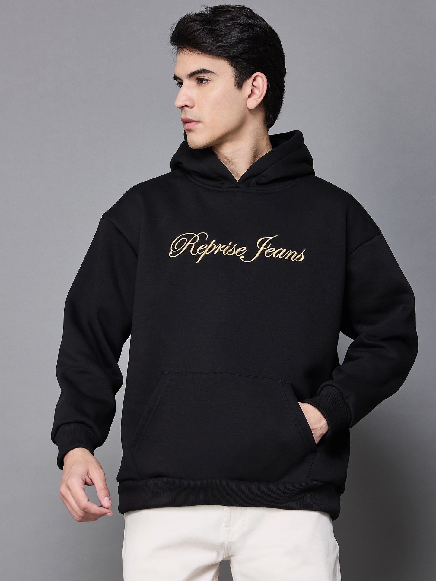 Black Oversize Embroidered Hoodie
