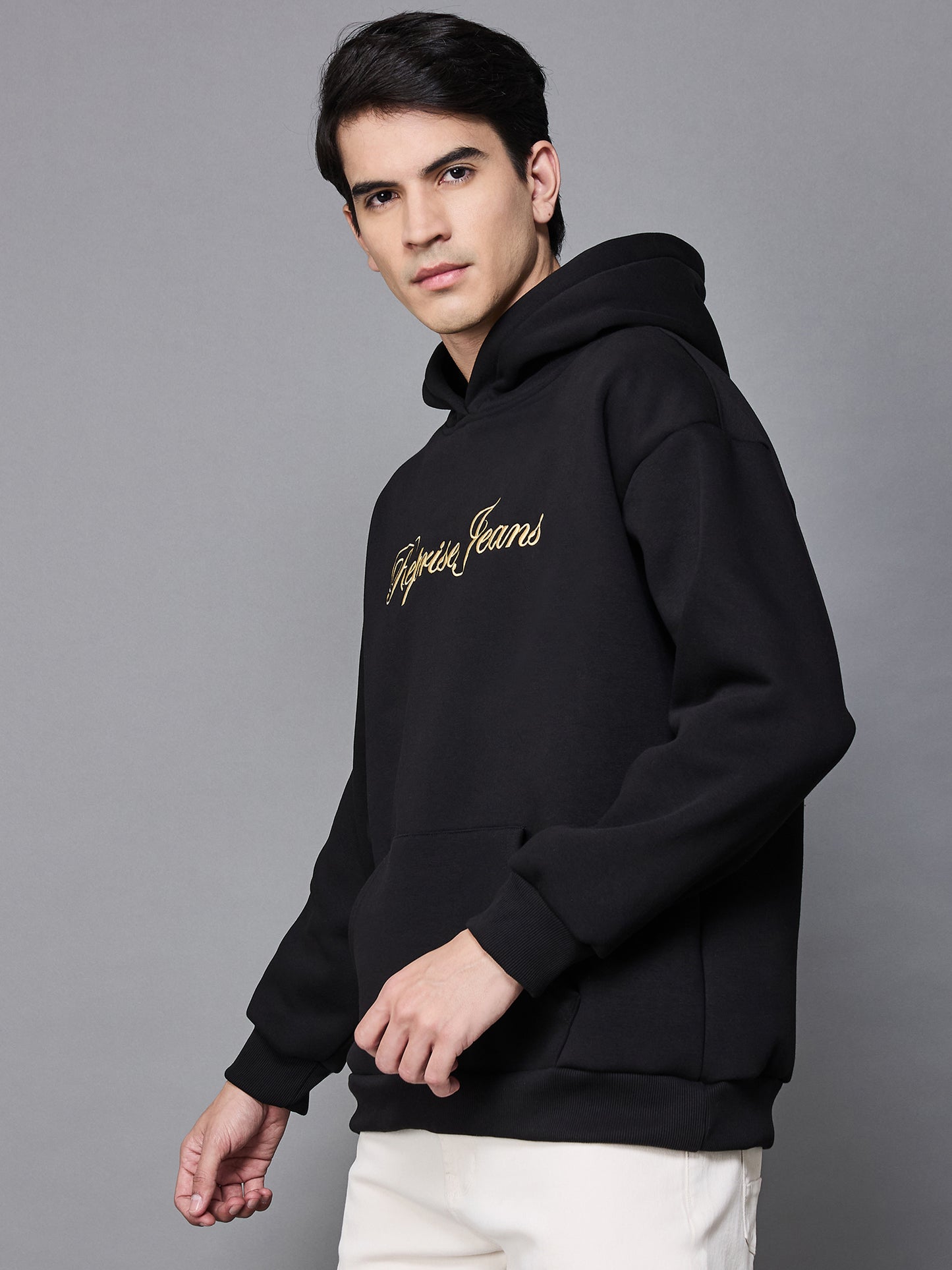 Black Oversize Embroidered Hoodie