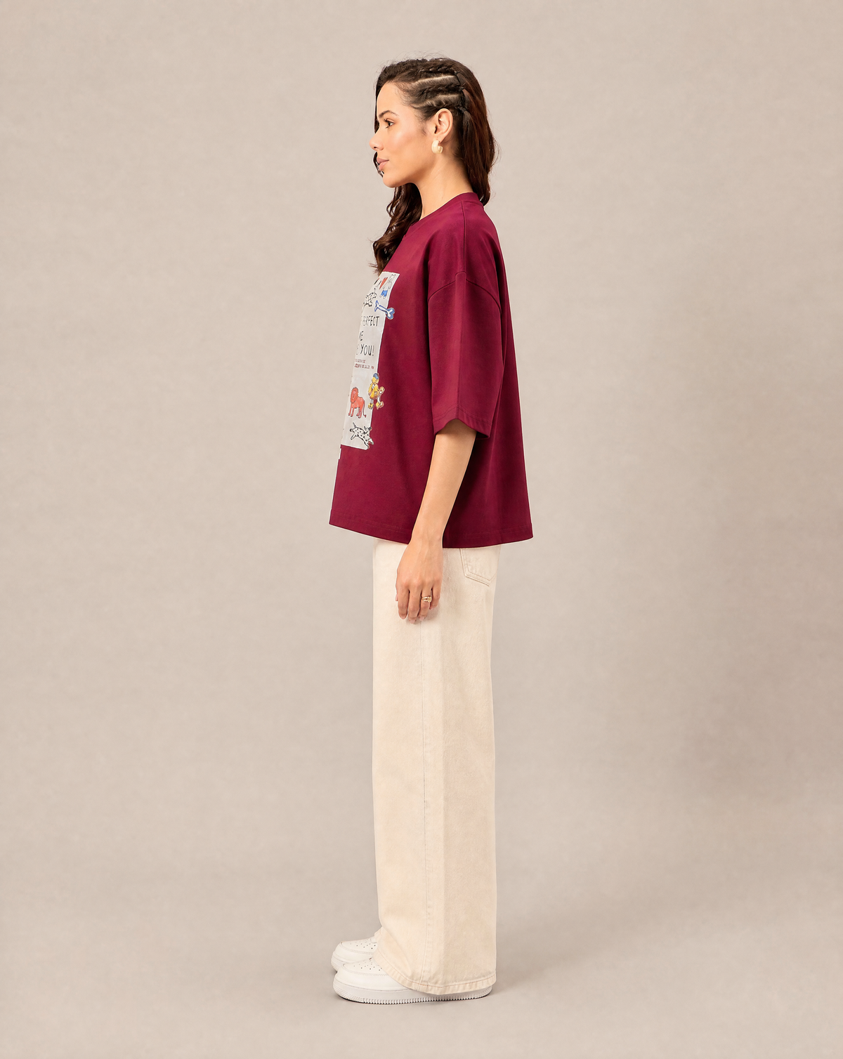 Women Oversize Round Neck T-shirt Maroon