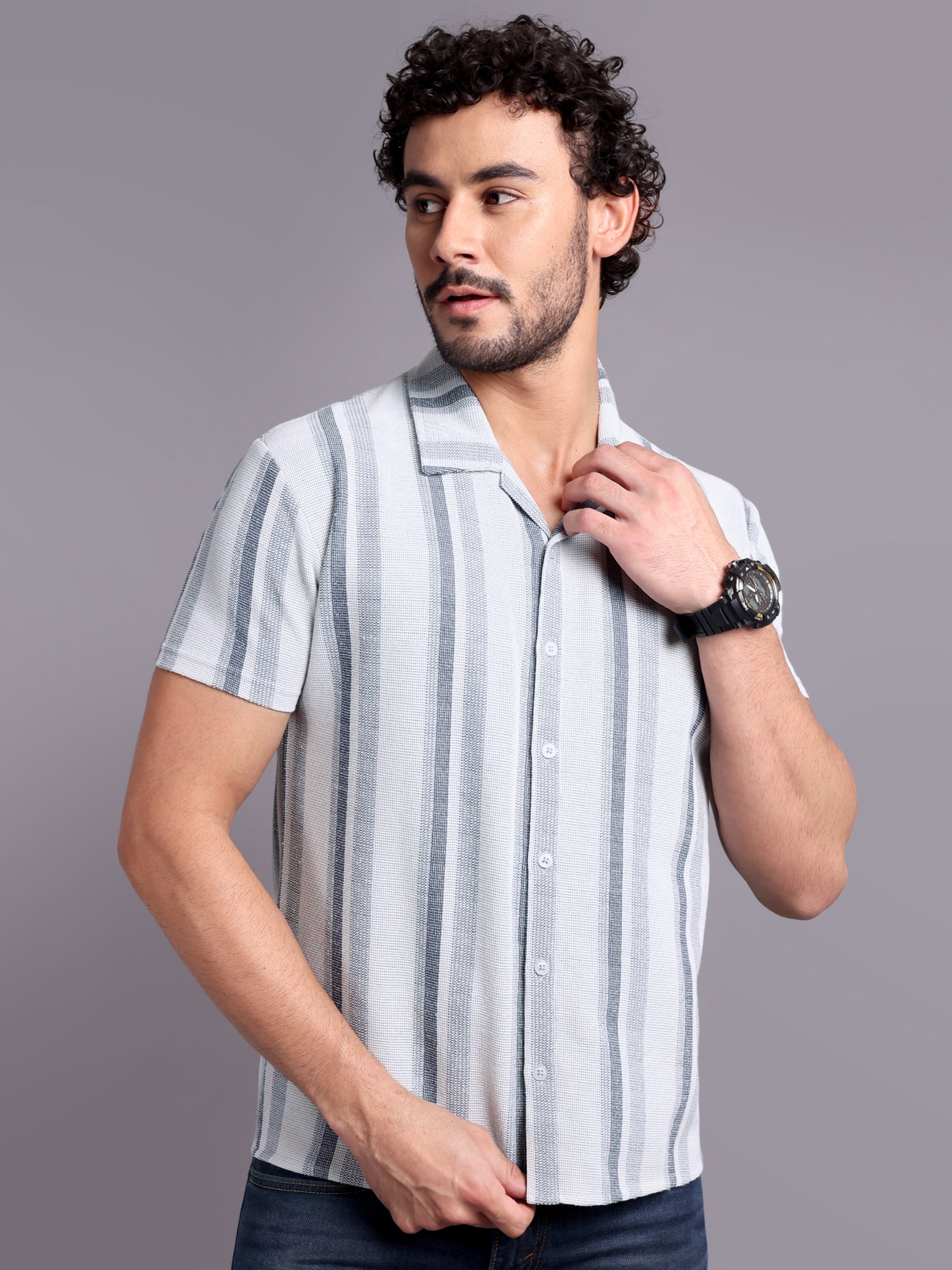 Grey & White Stripe Shirt - Reprise