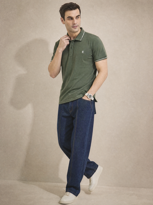Men Stripe Green Polo TShirt - Reprise