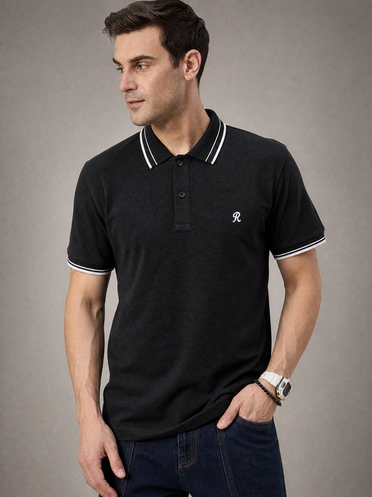 Men Stripe Black Polo TShirt - Reprise