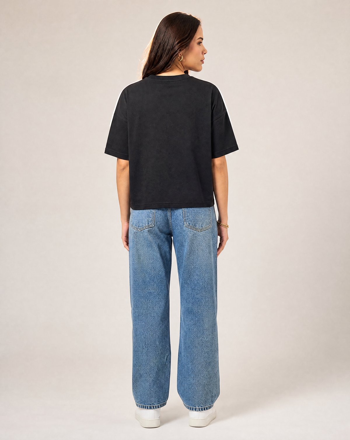 Women Oversize Round Neck T-shirt Black