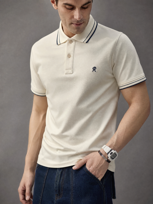 Men Stripe Cream Polo TShirt - Reprise