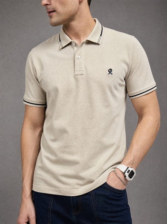 Men Stripe Beige Polo TShirt - Reprise