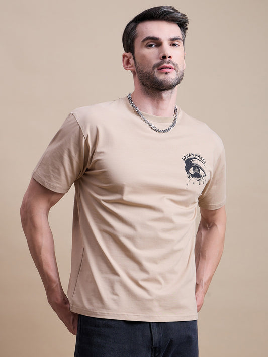 Men's Beige Cotton Oversized T-Shirt - Reprise
