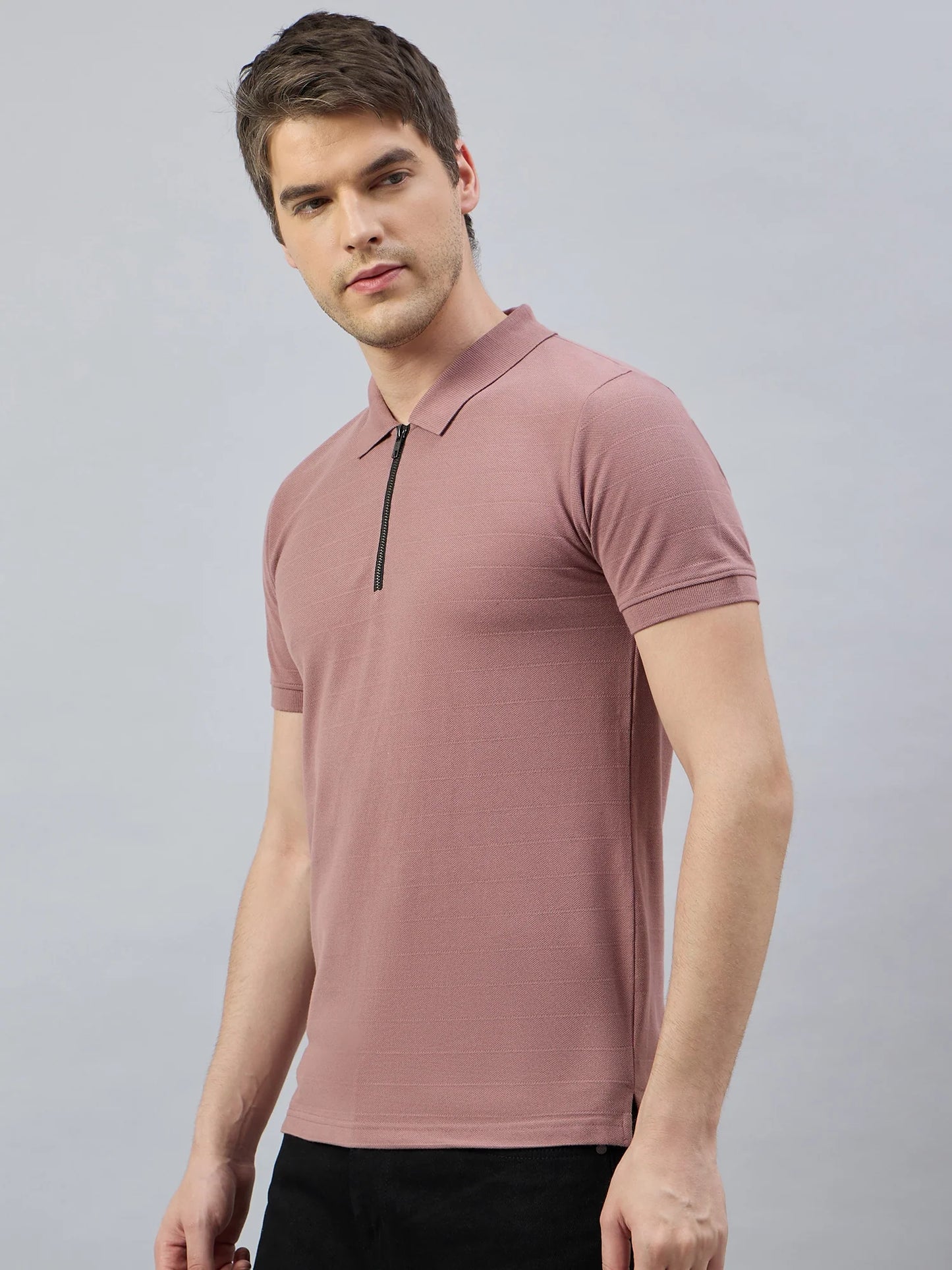 Men Mauve Cotton Polo T-Shirts