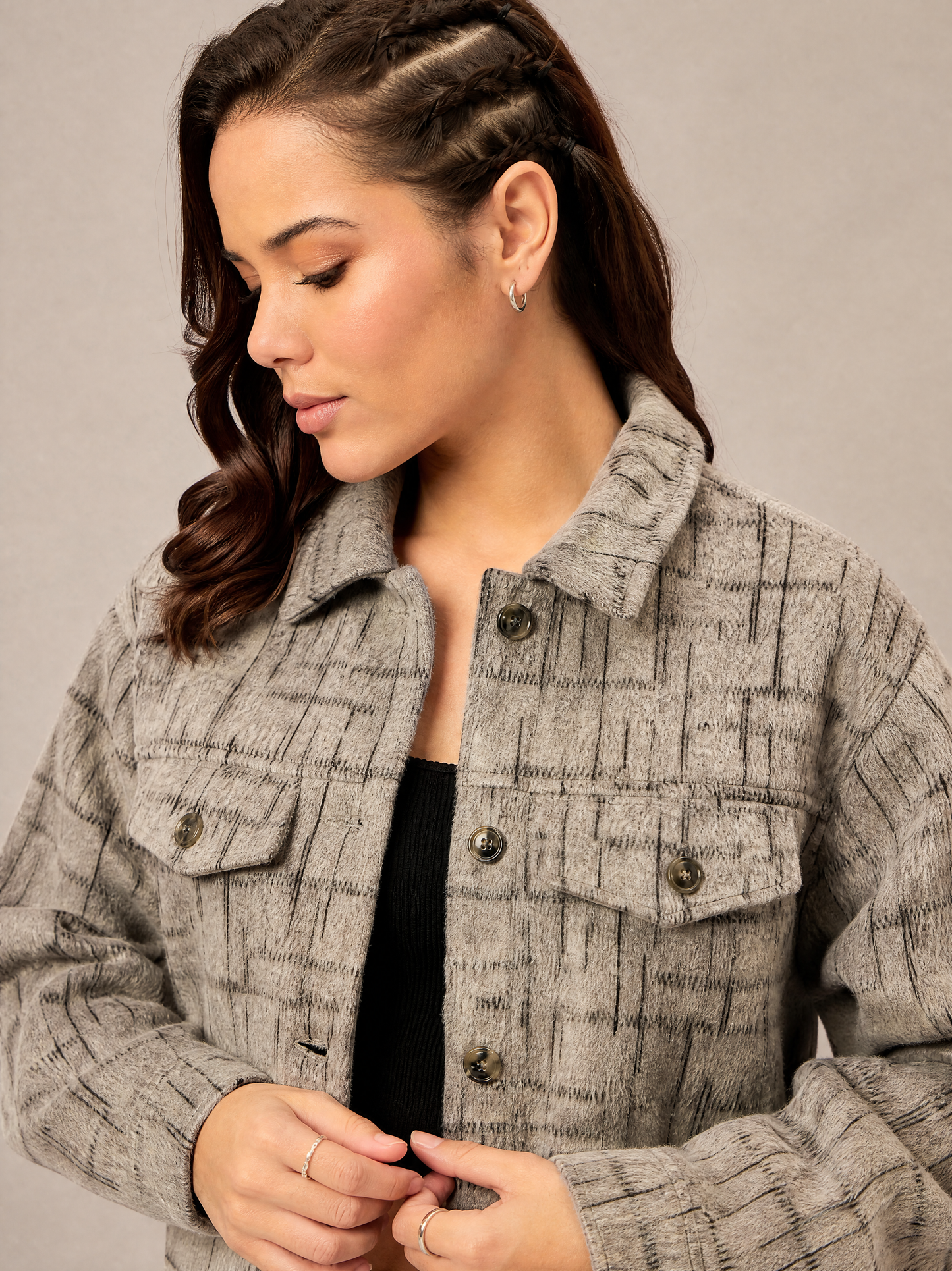 Women Textured Jacket Beige