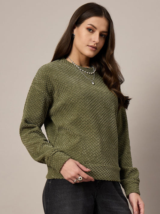 Women Olive Velour Sweatshirt