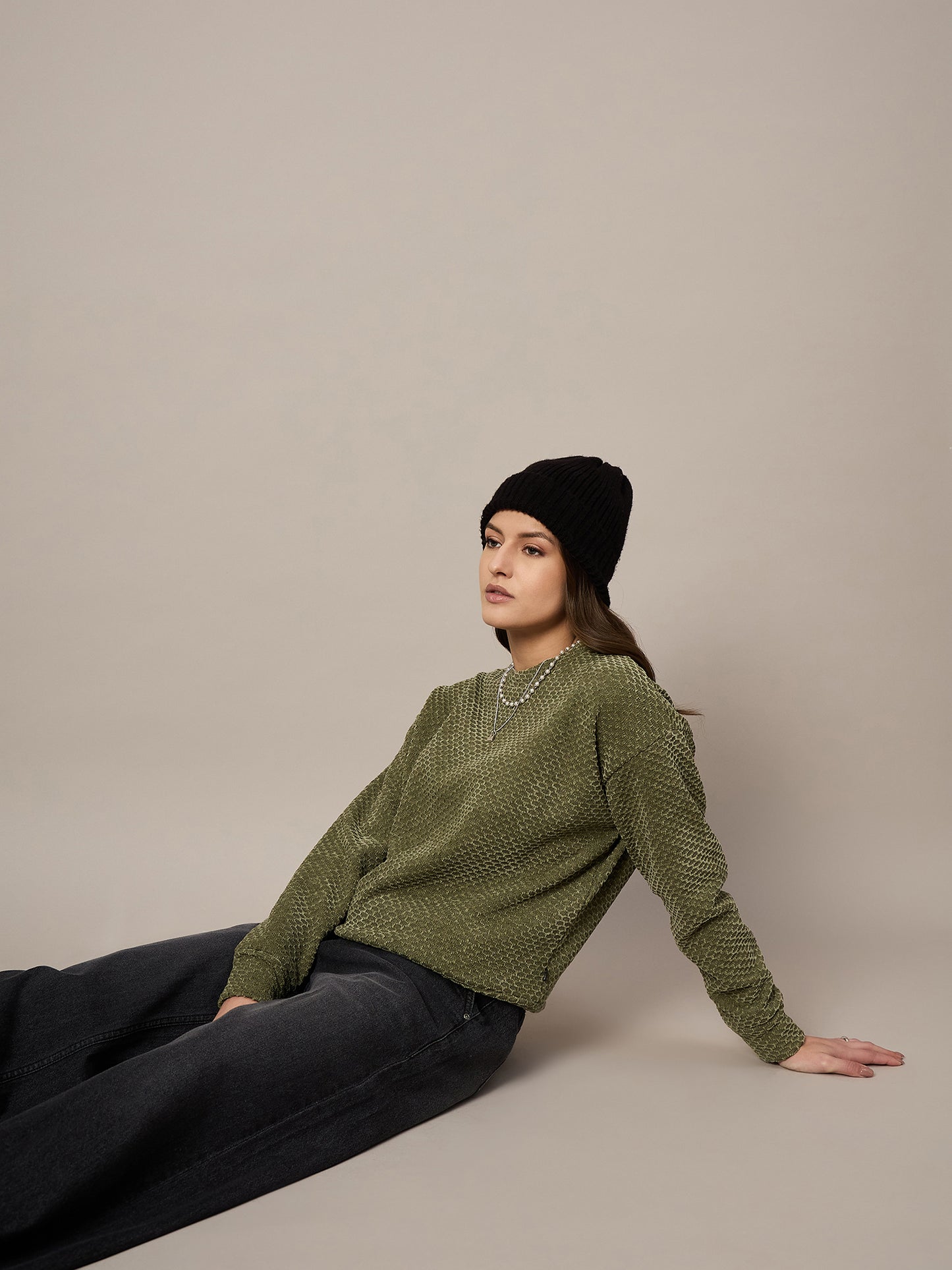 Olive Velour Sweatshirt